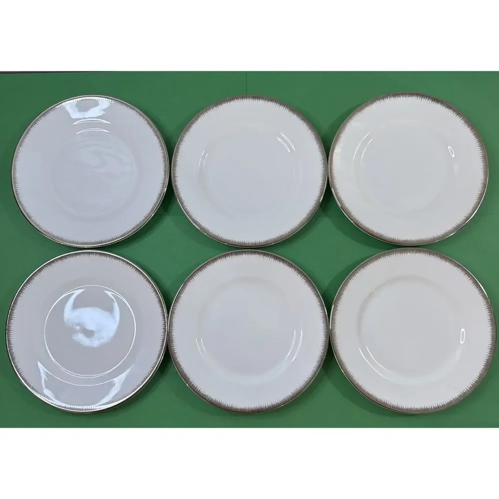 6 Wedgwood Silver Aster Bread & Butter Plates - Fine Bone China - Platinum Trim